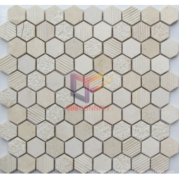 Matt Face Beige Hexagon Marble Made Mosaic (CFS1007)